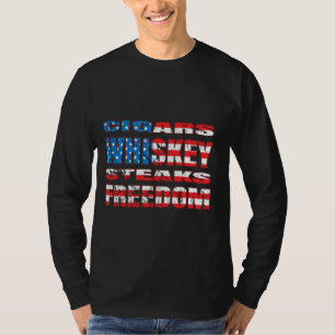 T-shirt Patriotique Cigars Whiskey Steaks Freedom Malt Whi