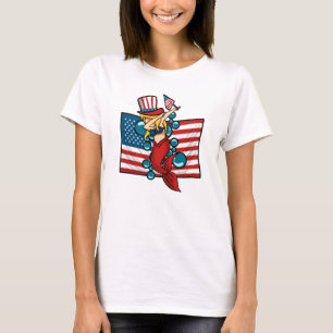 T-shirt Patriotique Dabbing Mermaid American Flag