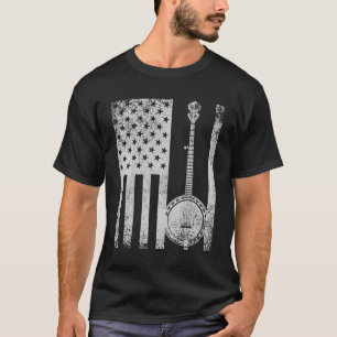 T-shirt patriotique d'amant de banjo de drapeau