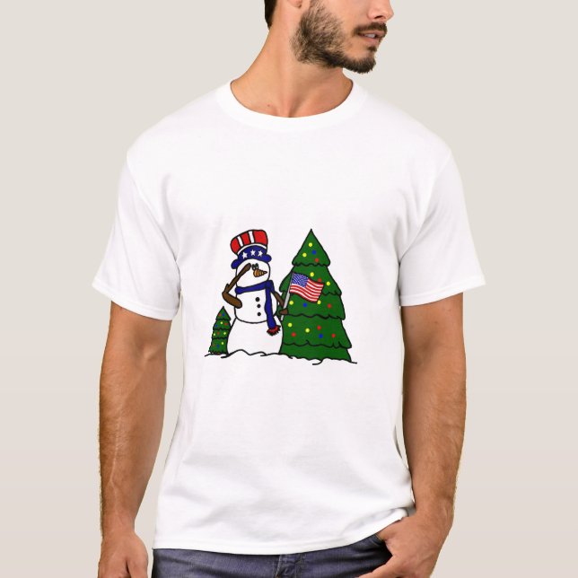 T-shirt patriotique de bonhomme de neige de Noël (Devant)