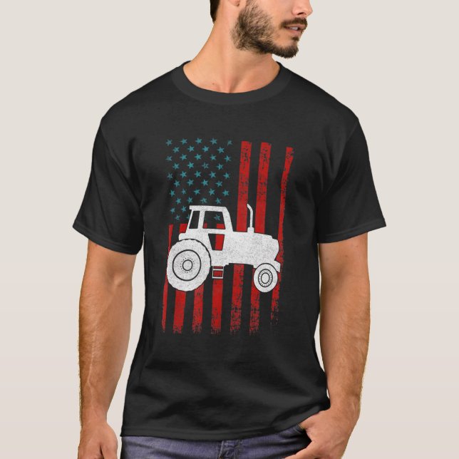 T-shirt Patriotique Fier Agriculteur Usa Drapeau Tracteur  (Devant)