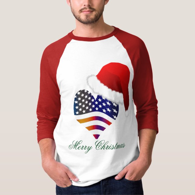 T-shirt Patriotique Fière Drapeau Coeur Père Noël Noël (Devant)