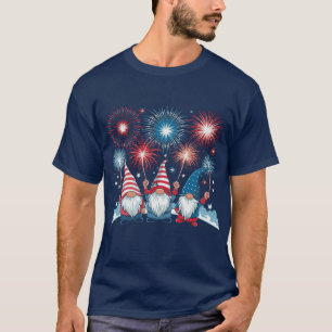 T-shirt Patriotique Firework mignon Gnome Lover 4 juillet