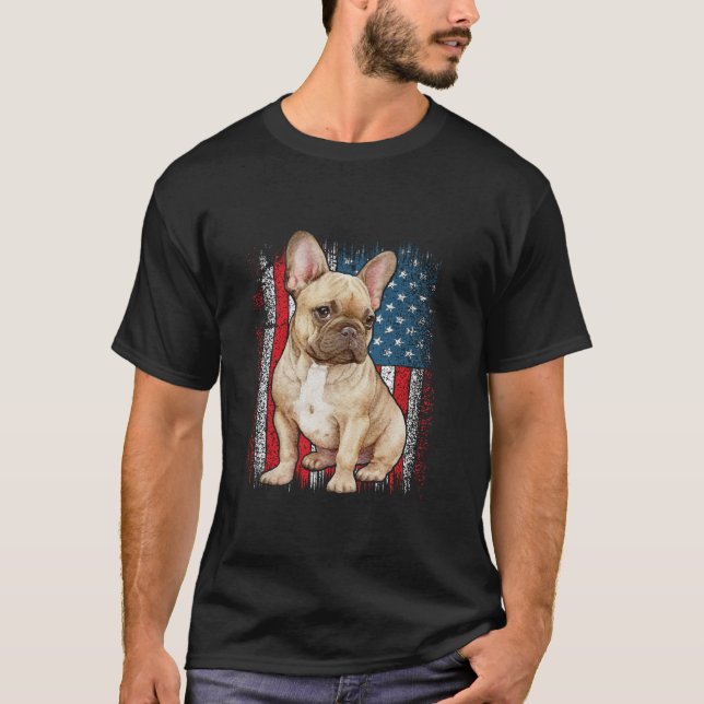 T-shirt Patriotique français bulldog AMERICAN FLAG 4 juill (Devant)