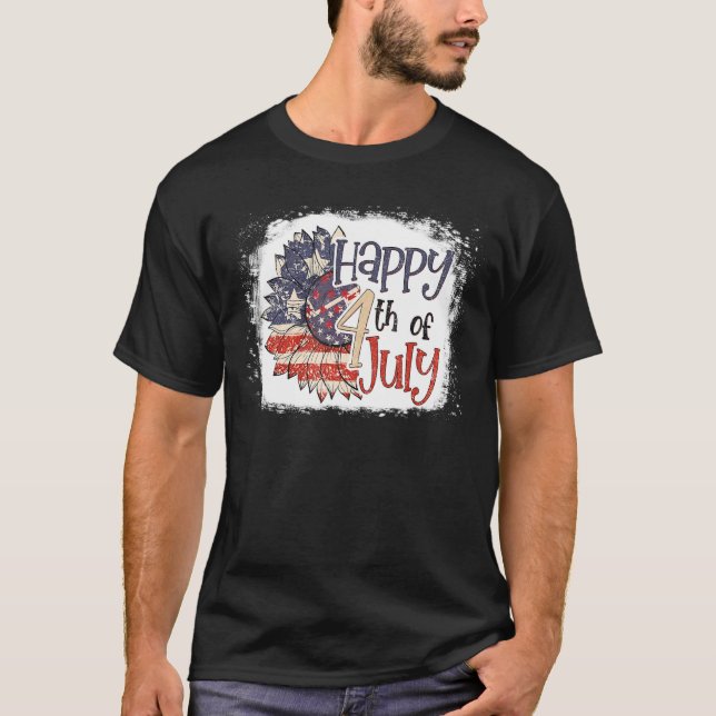 T-shirt Patriotique Happy 4 juillet Sunflower US USA Ameri (Devant)