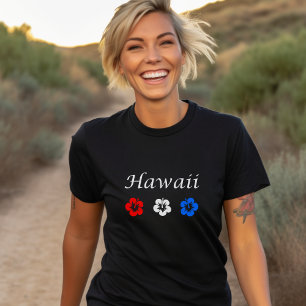 T-shirt Patriotique Hawaii Aloha Rouge Blanc Bleu Fleurs