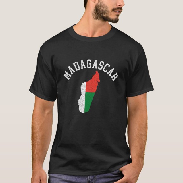 T-shirt Patriotique Hommes Femmes Madagascar Drapeau Carte (Devant)