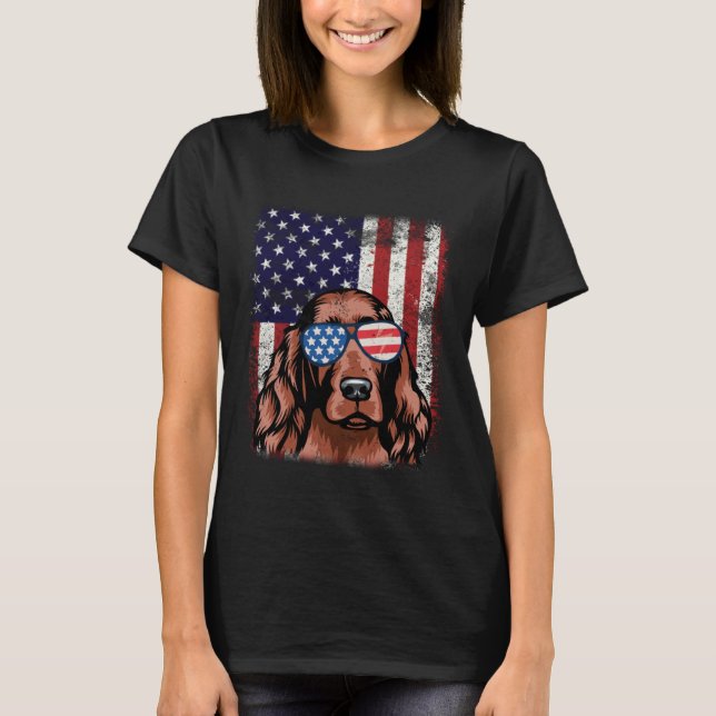 T-shirt Patriotique irlandais Setter Chien Drapeau américa (Devant)