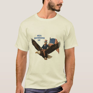T-shirt Patriotique Juillet 4 Oncle Sam Riding a Bald Eagl