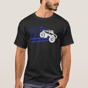 T-shirt Patriotique Monster Truck Driver Rider American Fl