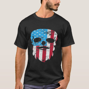 T-shirt Patriotique Moustache Beard Skull 4 juillet