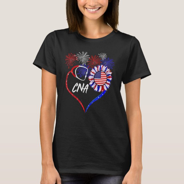 T-shirt Patriotique Nurse Can 4 juillet American Flag Sunf (Devant)