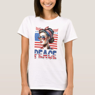 T-shirt Patriotique Paix Rétro Pin-Up Femme 4 juillet
