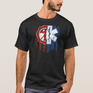 T-shirt Patriotique Paramedtic Firefighter Emt Usa Drapeau
