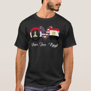 T-shirt Patriotique Peace Love Egypt Drapeau American Hear