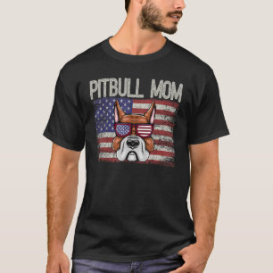T-shirt Patriotique Pitbull Maman 4 juillet American Flag