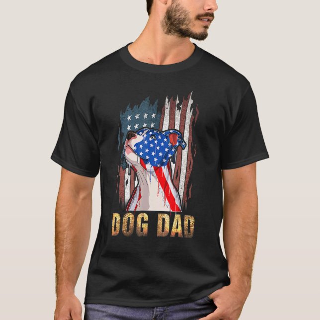 T-shirt Patriotique Pitbull Papa 4 juillet Drapeau américa (Devant)