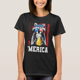 T-shirt Patriotique Raccoon Merica Usa Drapeau Boire Équip