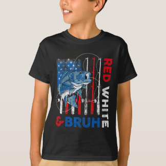 T-shirt Patriotique rouge blanc &amp; Bruh America Fish Fi