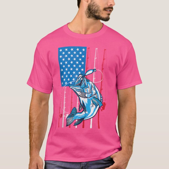 T-shirt Patriotique US Drapeau Basse Pêche Pêche Rod Pro F (Devant)