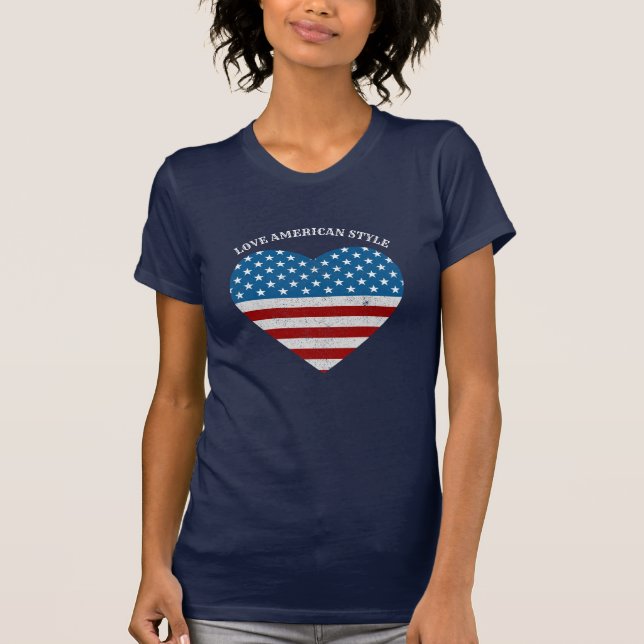 T-shirt Patriotique USA Drapeau Heart Love American Style  (Devant)