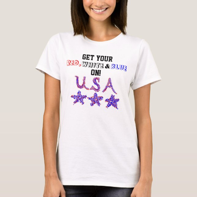 T-shirt Patriotique USA Rouge Blanc Bleu Étoiles (Devant)
