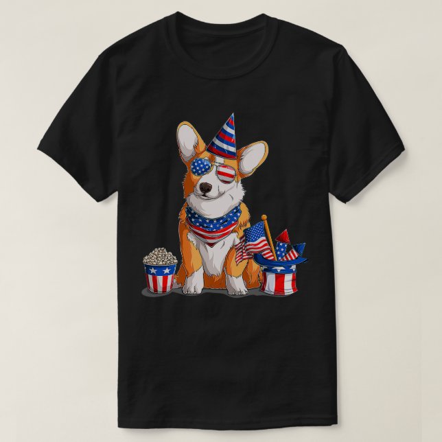 T-shirt Patriotique Welsh Corgi Chien 4 juillet (Design devant)
