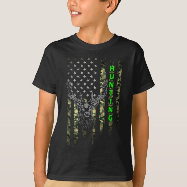 T-shirt Patriotique Whitetail Buck Deer Chasse American Ca (Devant)