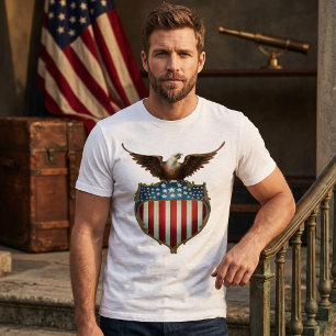 T-shirt Patriotisme Vintage, Aigle fier sur Drapeau Améric