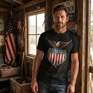 T-shirt Patriotisme Vintage, aigle fier sur le drapeau amé