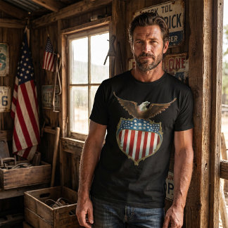 T-shirt Patriotisme Vintage, aigle fier sur le drapeau amé