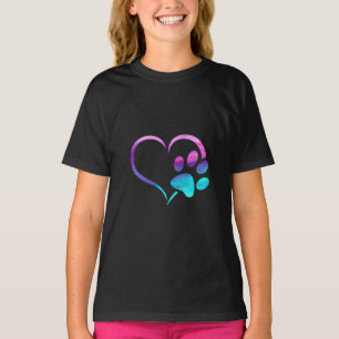 T-shirt Patte de chien cœur violet cyan