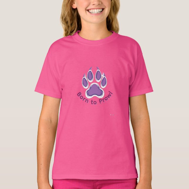 T-shirt Patte de raton laveur « Née pour rôder »  (Devant)
