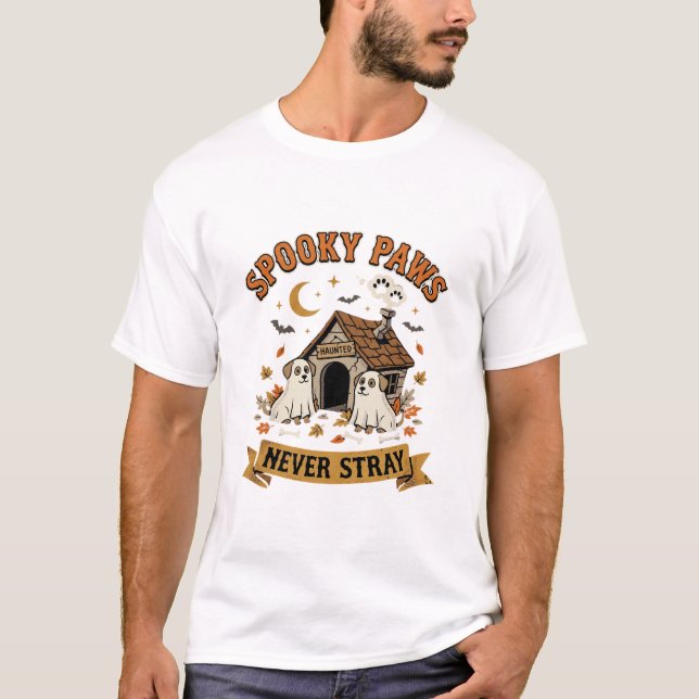 T-shirt Pattes de chien fantôme Halloween (Devant)