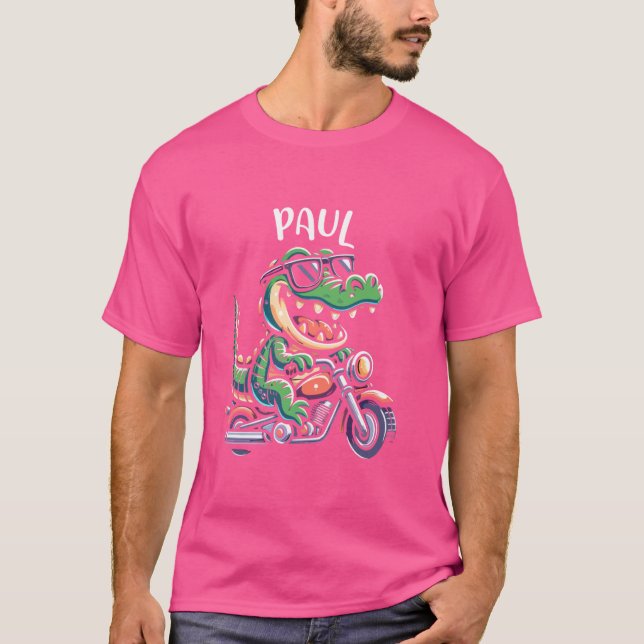 T-shirt Paul Funny Alligator Conception de moto pour garço (Devant)