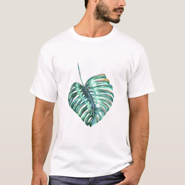 T-shirt Paume verte de feuille de monstera tropicale (Devant)