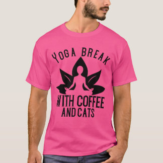 T-shirt Pause yoga avec café et chats ami