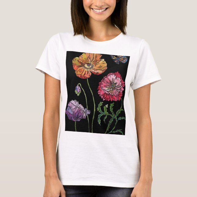 T-shirt Pavot Aquarelle Peinture Art Jardin floral (Devant)