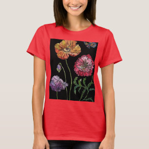 T-shirt Pavot coloré Aquarelle Peinture art floral