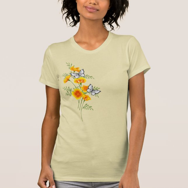 T-shirt Pavot de Californie aux papillons Floral (Devant)