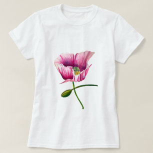 T-shirt Pavot rose aquarelle jolie fleur