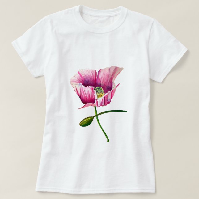 T-shirt Pavot rose aquarelle jolie fleur (Design devant)
