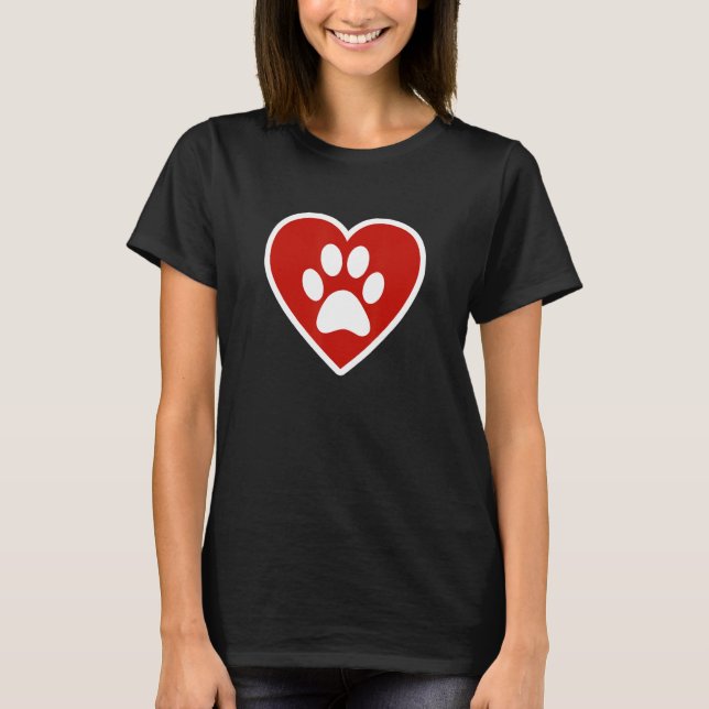 T-shirt Paw blanc dans le coeur rouge (Devant)