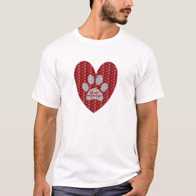 T-Shirt Paw Heart Red Silver Be My Valentine (Devant)