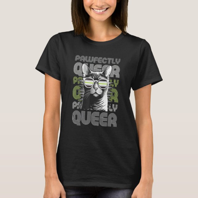T-shirt Pawfectly Queer  Cat With Sunglasses Agender Pride (Devant)