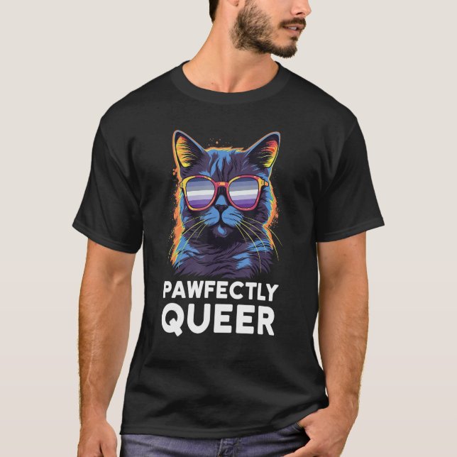 T-shirt Pawfectly Queer  Cat With Sunglasses Butch Lesbian (Devant)