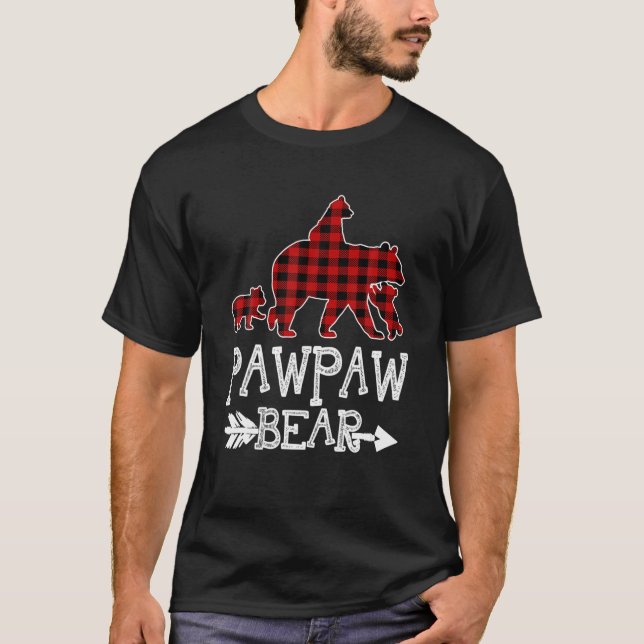 T-shirt Pawpaw Bear Trois Cubes Rouge Plaid Mama Christmas (Devant)