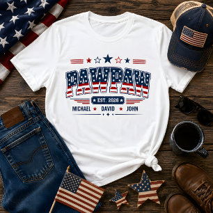 T-shirt PawPaw Fonde en 2026 Drapeau Américain Nom Enfant 