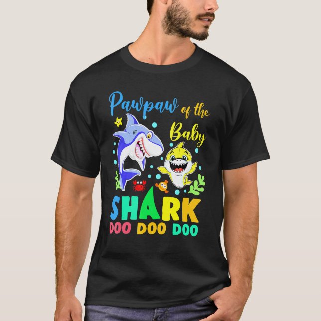 T-shirt Pawpaw Of The Birthday Boy Shark Blue Yellow Doo D (Devant)