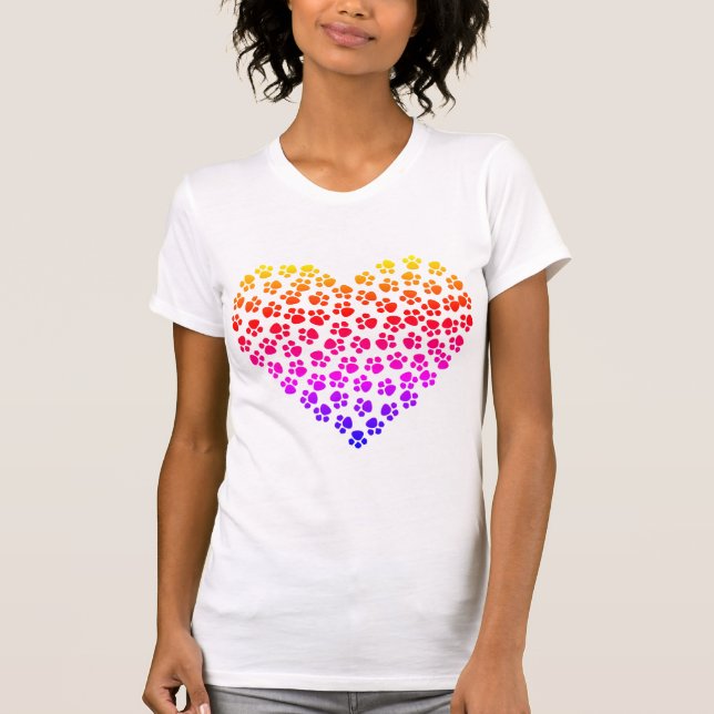 T-shirt Pawprint Rainbow Heart (Devant)